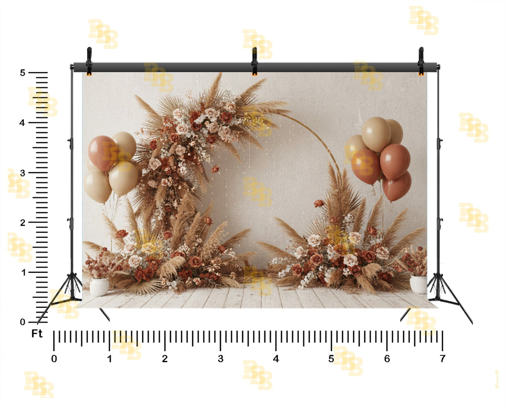 OHO FLORAL RING WEDDING STAGE PAMPAS GRASS NEUTRAL THEME BACKDROP FOR WEDDING, PRE WEDDING & MATERNITY PHOTOGRAPHY