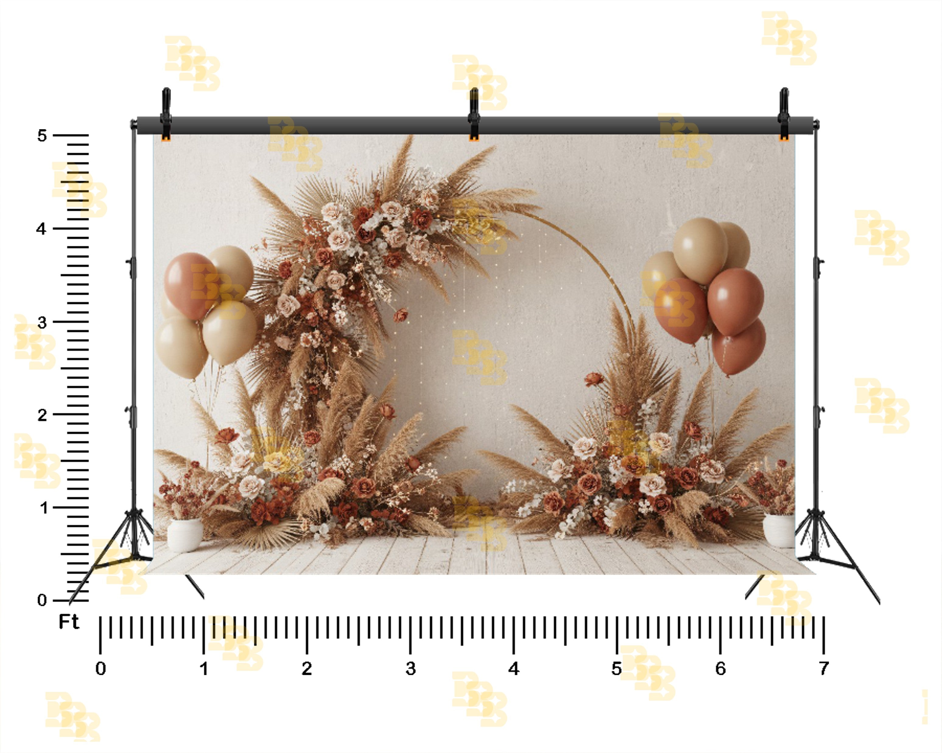 OHO FLORAL RING WEDDING STAGE PAMPAS GRASS NEUTRAL THEME BACKDROP FOR WEDDING, PRE WEDDING & MATERNITY PHOTOGRAPHY