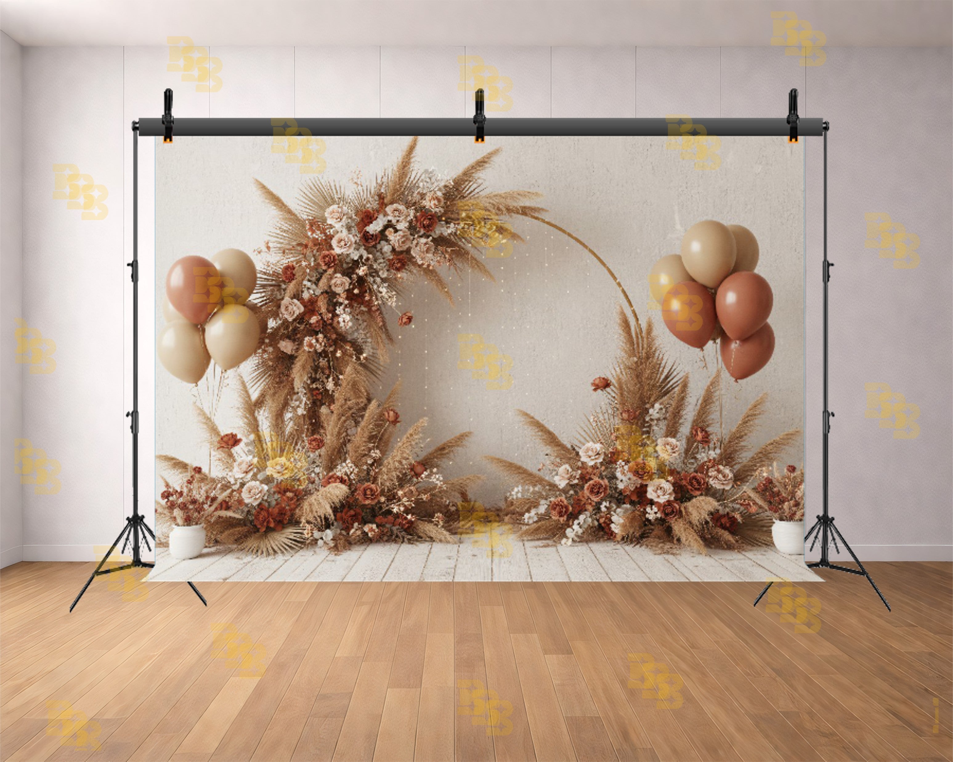 OHO FLORAL RING WEDDING STAGE PAMPAS GRASS NEUTRAL THEME BACKDROP FOR WEDDING, PRE WEDDING & MATERNITY PHOTOGRAPHY