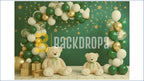 GREEN BALLOON ARCH TEDDY BEAR BABY BIRTHDAY THEME BACKDROP FOR BABY, KIDS & CAKE SMASH PHOTOGRAPHY