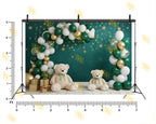 GREEN BALLOON ARCH TEDDY BEAR BABY BIRTHDAY THEME BACKDROP FOR BABY, KIDS & CAKE SMASH PHOTOGRAPHY