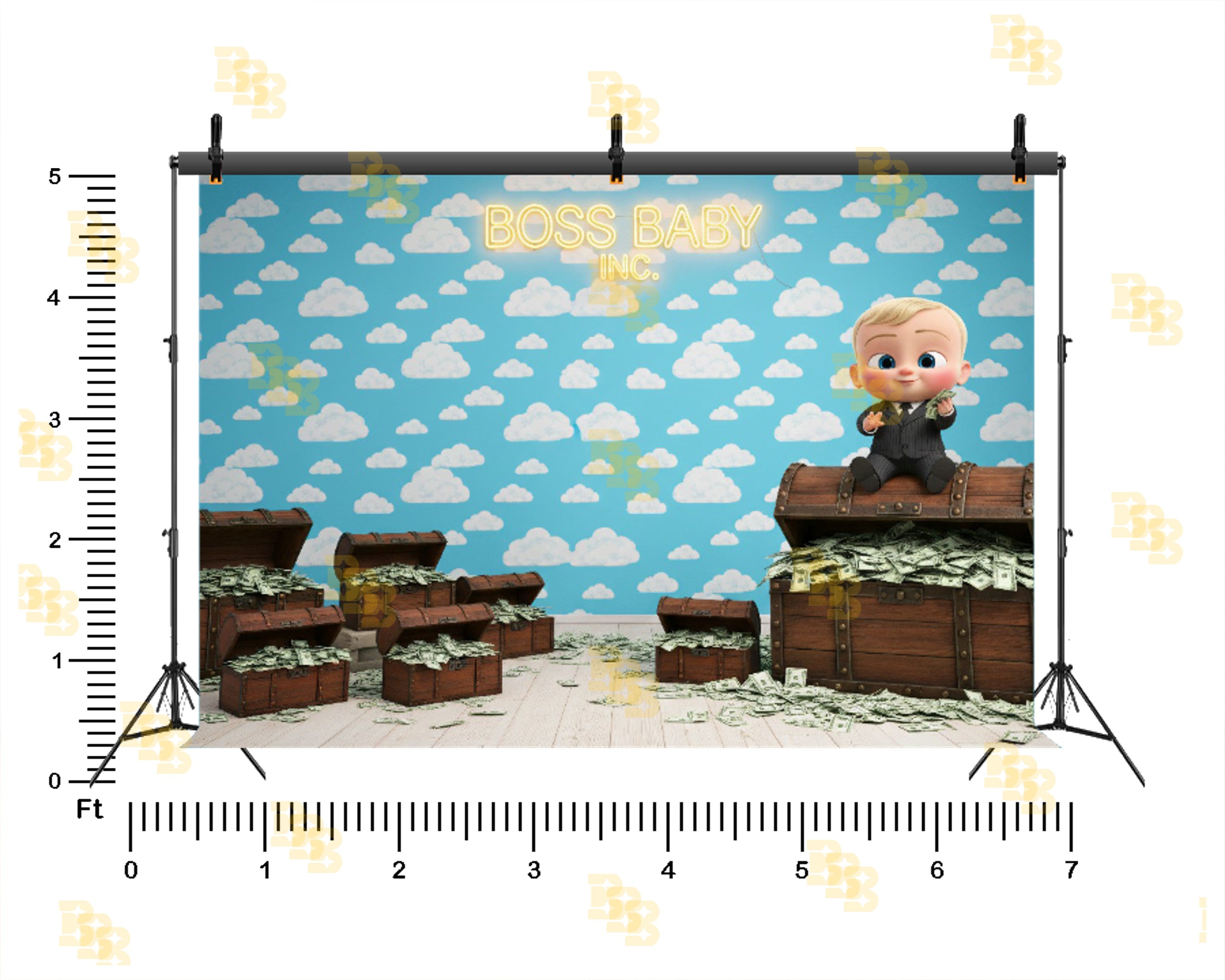 BOSS BABY MONEY THEME BIRTHDAY CLOUD SKY SETUP BACKDROP FOR BABY, KIDS & BIRTHDAY PHOTOGRAPHY
