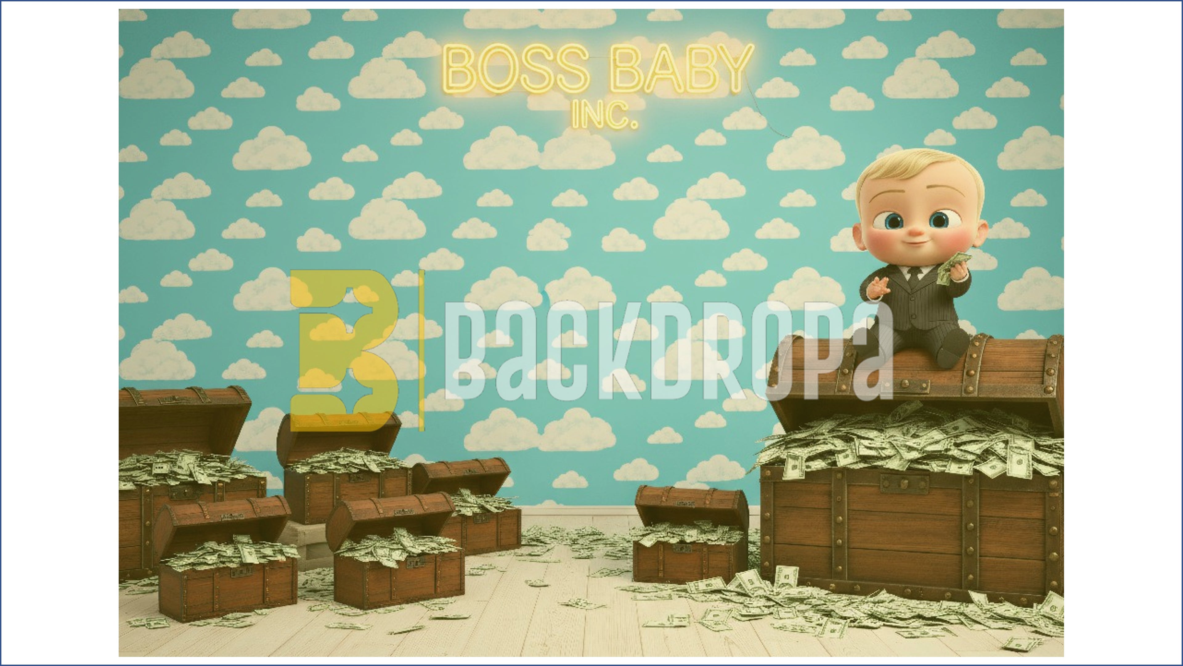 BOSS BABY MONEY THEME BIRTHDAY CLOUD SKY SETUP BACKDROP FOR BABY, KIDS & BIRTHDAY PHOTOGRAPHY