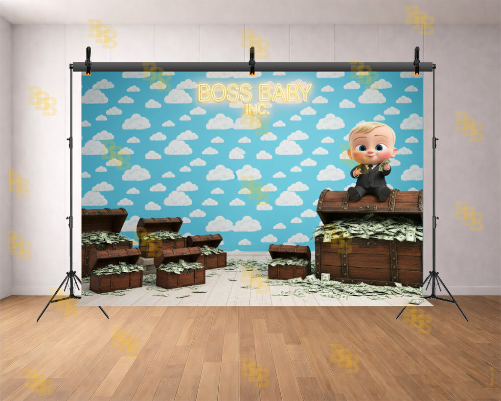 BOSS BABY MONEY THEME BIRTHDAY CLOUD SKY SETUP BACKDROP FOR BABY, KIDS & BIRTHDAY PHOTOGRAPHY