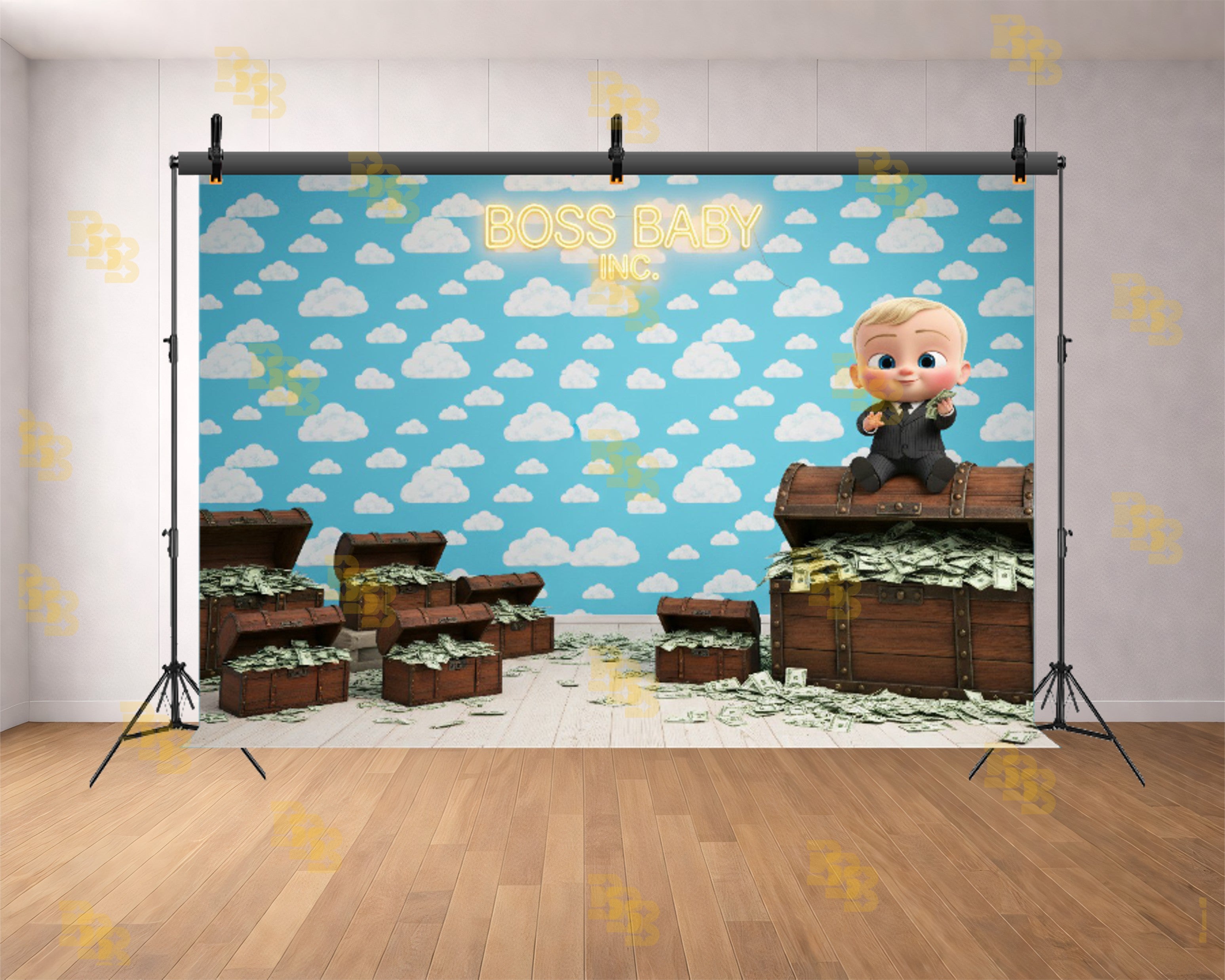 BOSS BABY MONEY THEME BIRTHDAY CLOUD SKY SETUP BACKDROP FOR BABY, KIDS & BIRTHDAY PHOTOGRAPHY