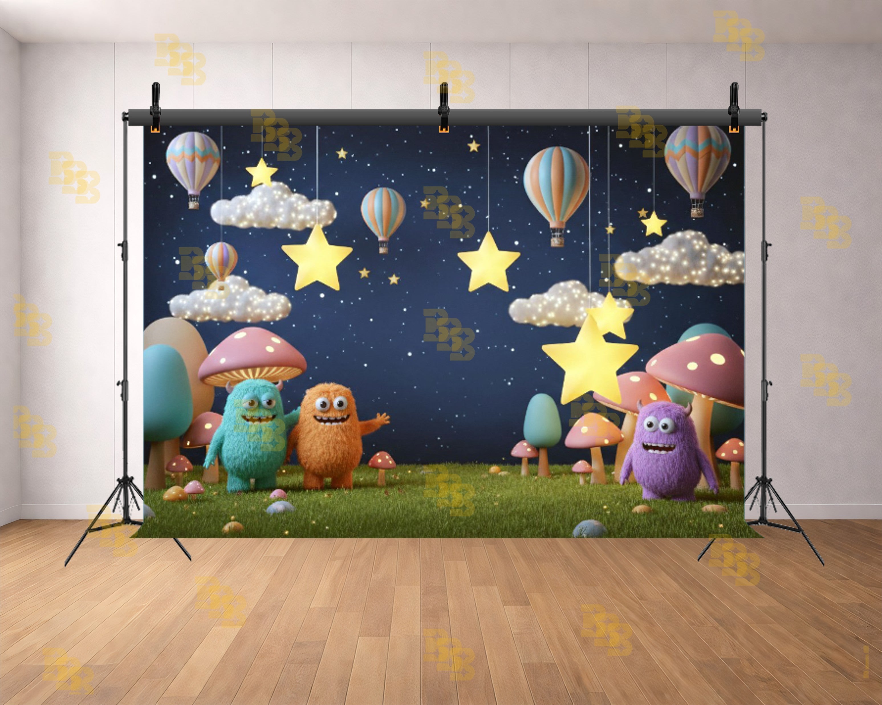 FANTASY NIGHT SKY CARTOON MONSTERS KIDS BIRTHDAY THEME BACKDROP FOR KIDS, BABY & CREATIVE PHOTOGRAPHY