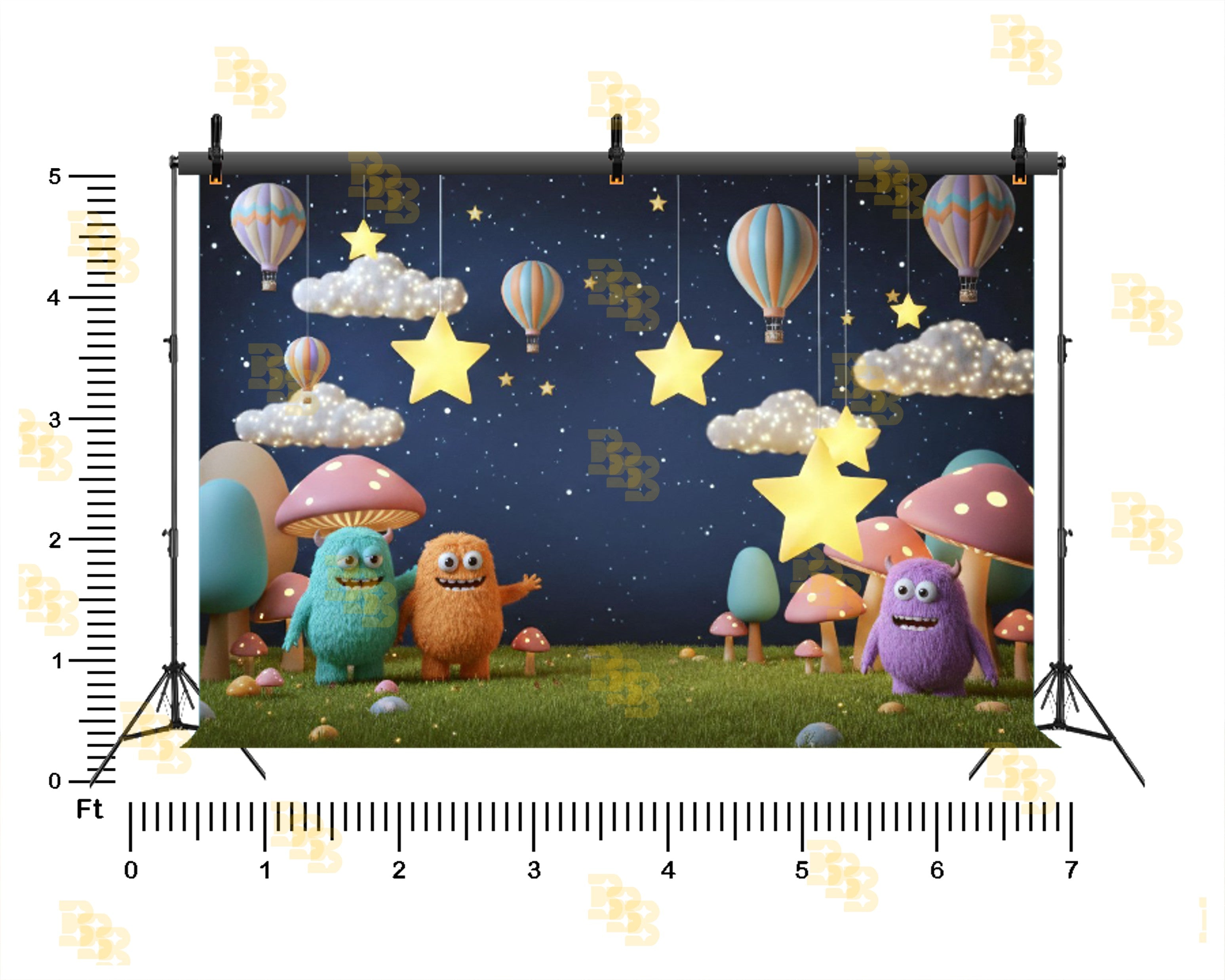 FANTASY NIGHT SKY CARTOON MONSTERS KIDS BIRTHDAY THEME BACKDROP FOR KIDS, BABY & CREATIVE PHOTOGRAPHY