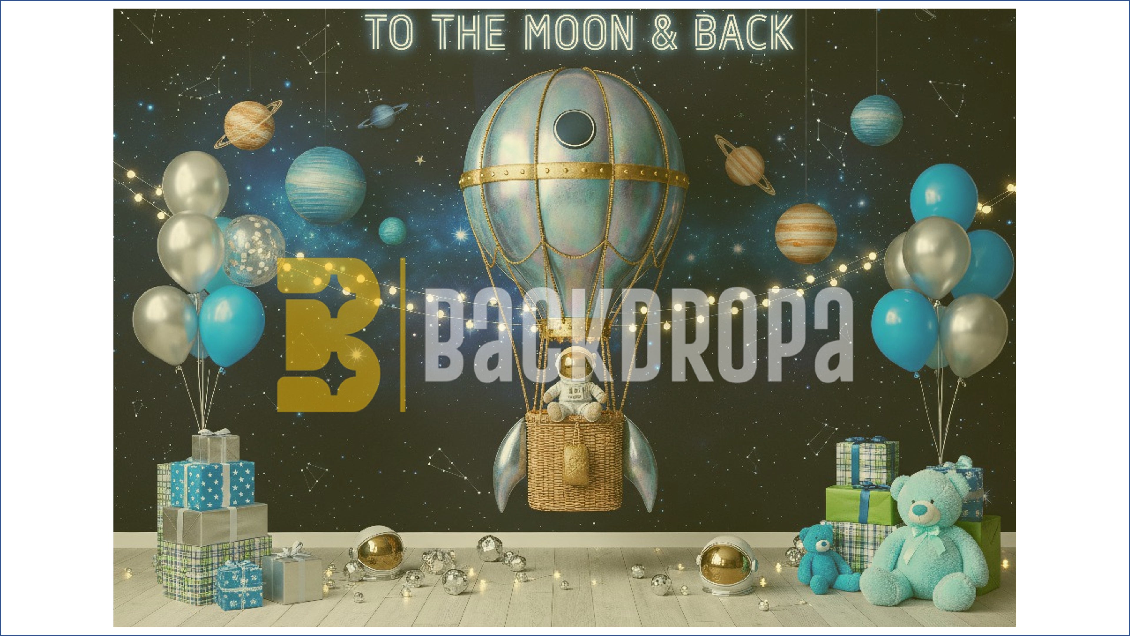 SPACE HOT AIR BALLOON ASTRONAUT BABY BIRTHDAY GALAXY THEME BACKDROP FOR BABY, KIDS & BIRTHDAY PHOTOGRAPHY
