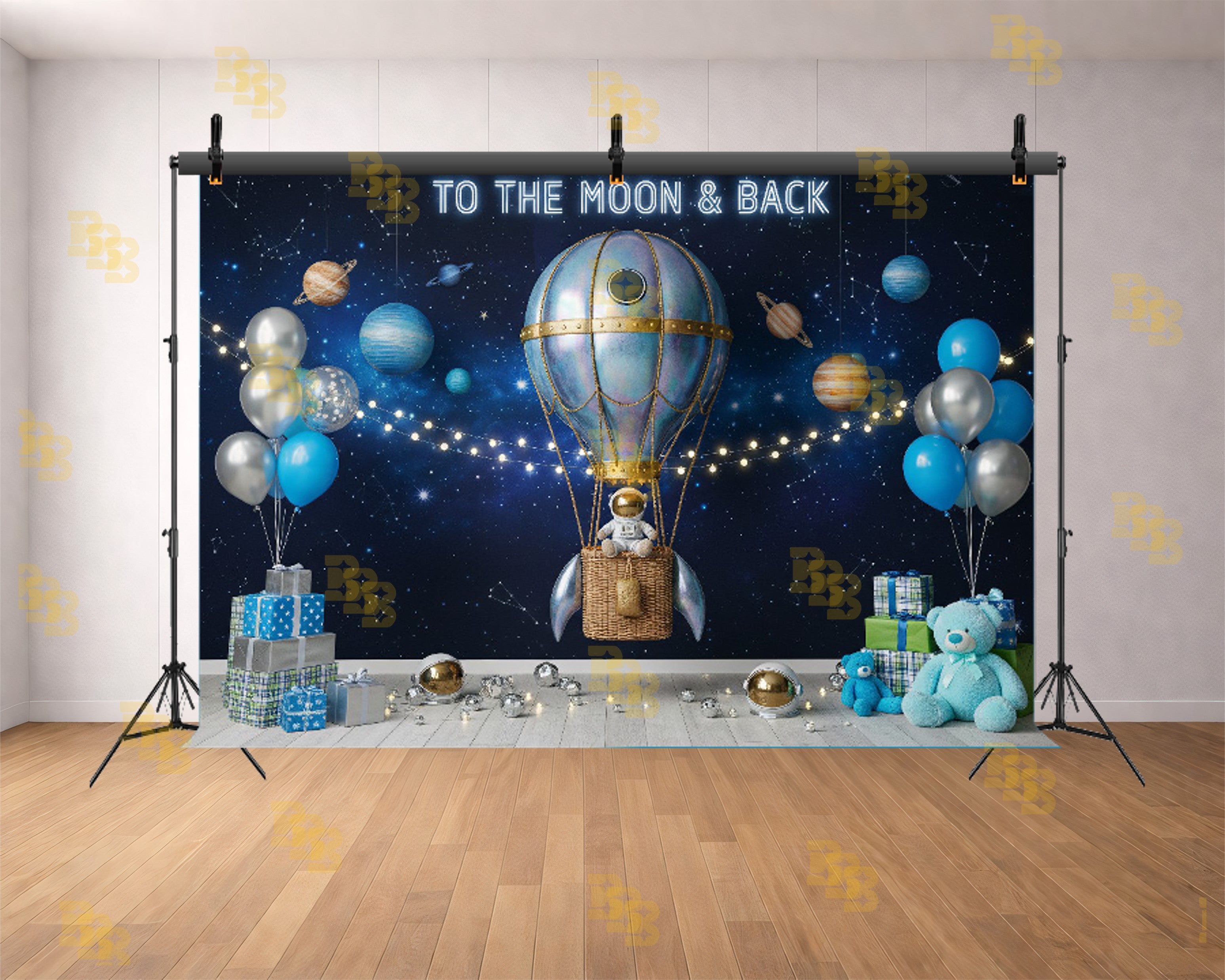 SPACE HOT AIR BALLOON ASTRONAUT BABY BIRTHDAY GALAXY THEME BACKDROP FOR BABY, KIDS & BIRTHDAY PHOTOGRAPHY