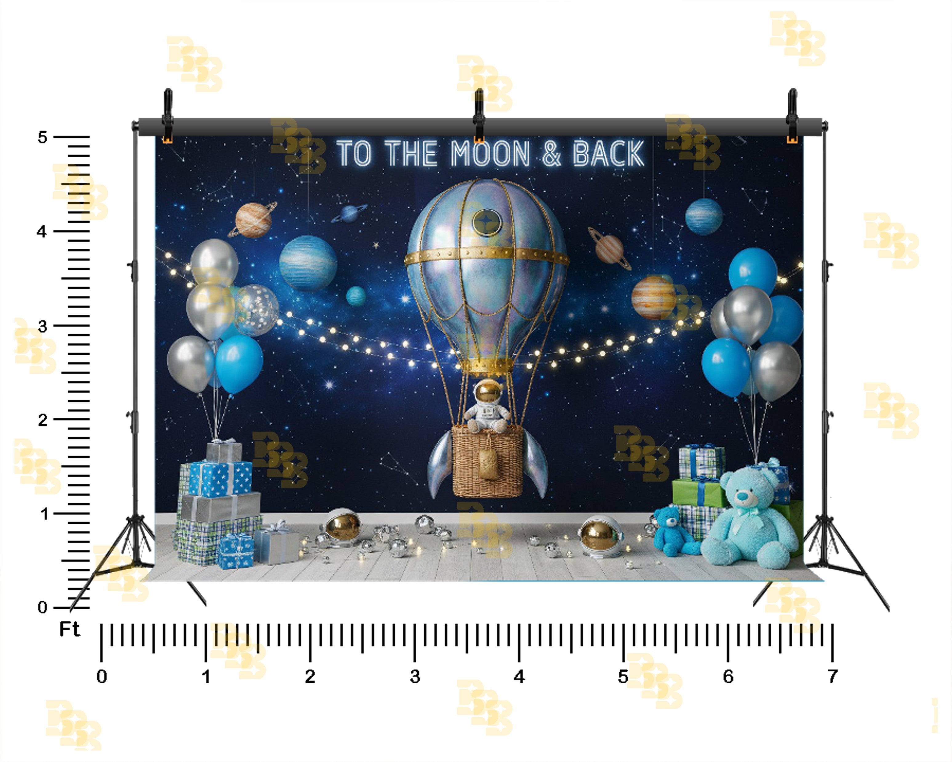 SPACE HOT AIR BALLOON ASTRONAUT BABY BIRTHDAY GALAXY THEME BACKDROP FOR BABY, KIDS & BIRTHDAY PHOTOGRAPHY