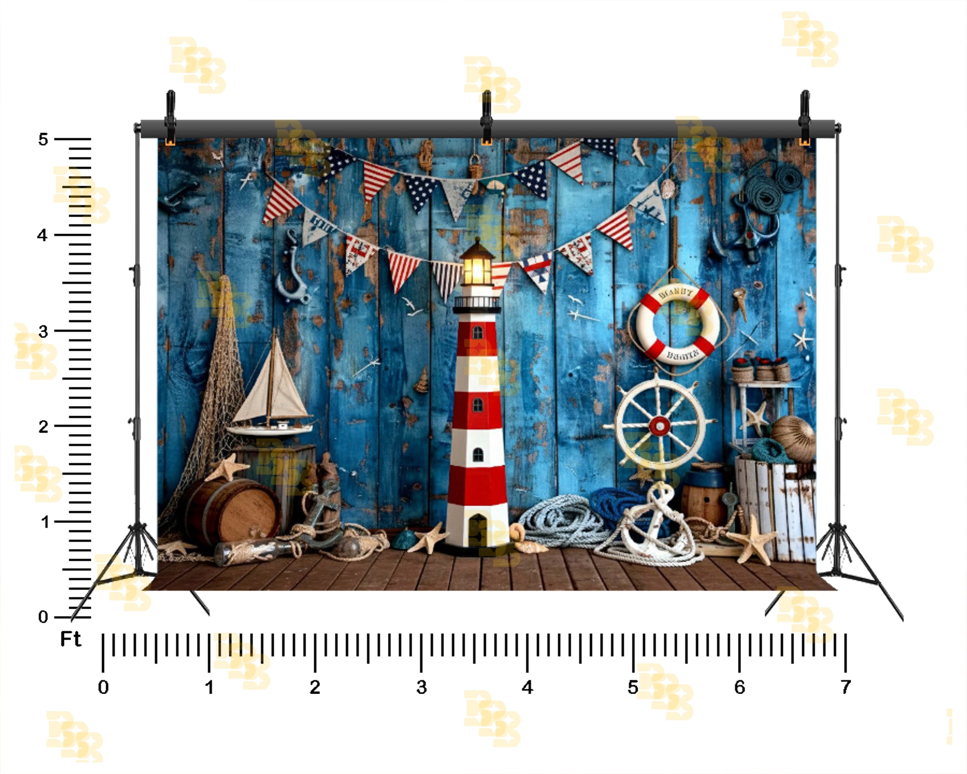 NAUTICAL LIGHTHOUSE COASTAL RUSTIC WOOD SAILOR THEME BACKDROP FOR KIDS, BABY & BIRTHDAY PHOTOGRAPHY