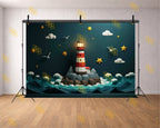 CREATIVE PAPER ART LIGHTHOUSE OCEAN WAVES NIGHT SKY THEME BACKDROP FOR KIDS, BABY & CREATIVE PHOTOGRAPHY
