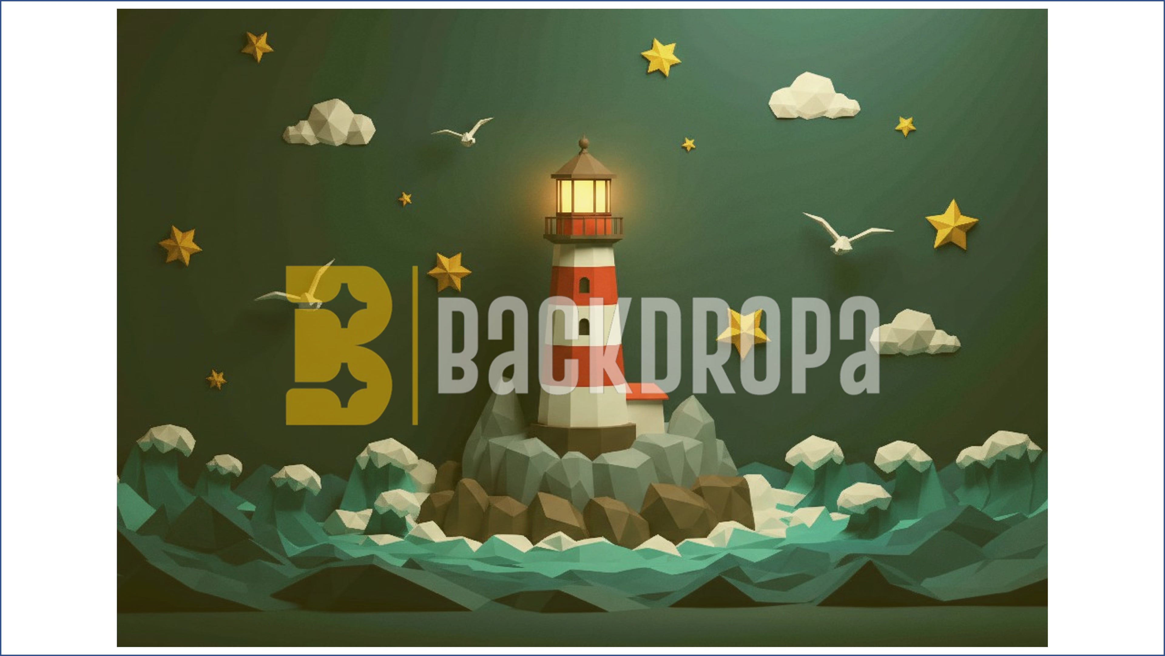 CREATIVE PAPER ART LIGHTHOUSE OCEAN WAVES NIGHT SKY THEME BACKDROP FOR KIDS, BABY & CREATIVE PHOTOGRAPHY