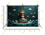 CREATIVE PAPER ART LIGHTHOUSE OCEAN WAVES NIGHT SKY THEME BACKDROP FOR KIDS, BABY & CREATIVE PHOTOGRAPHY