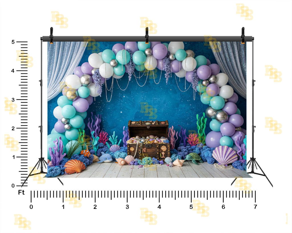 UNDERWATER MERMAID TREASURE THEME BALLOON ARCH OCEAN SETUP BACKDROP FOR BABY, KIDS & BIRTHDAY PHOTOGRAPHY