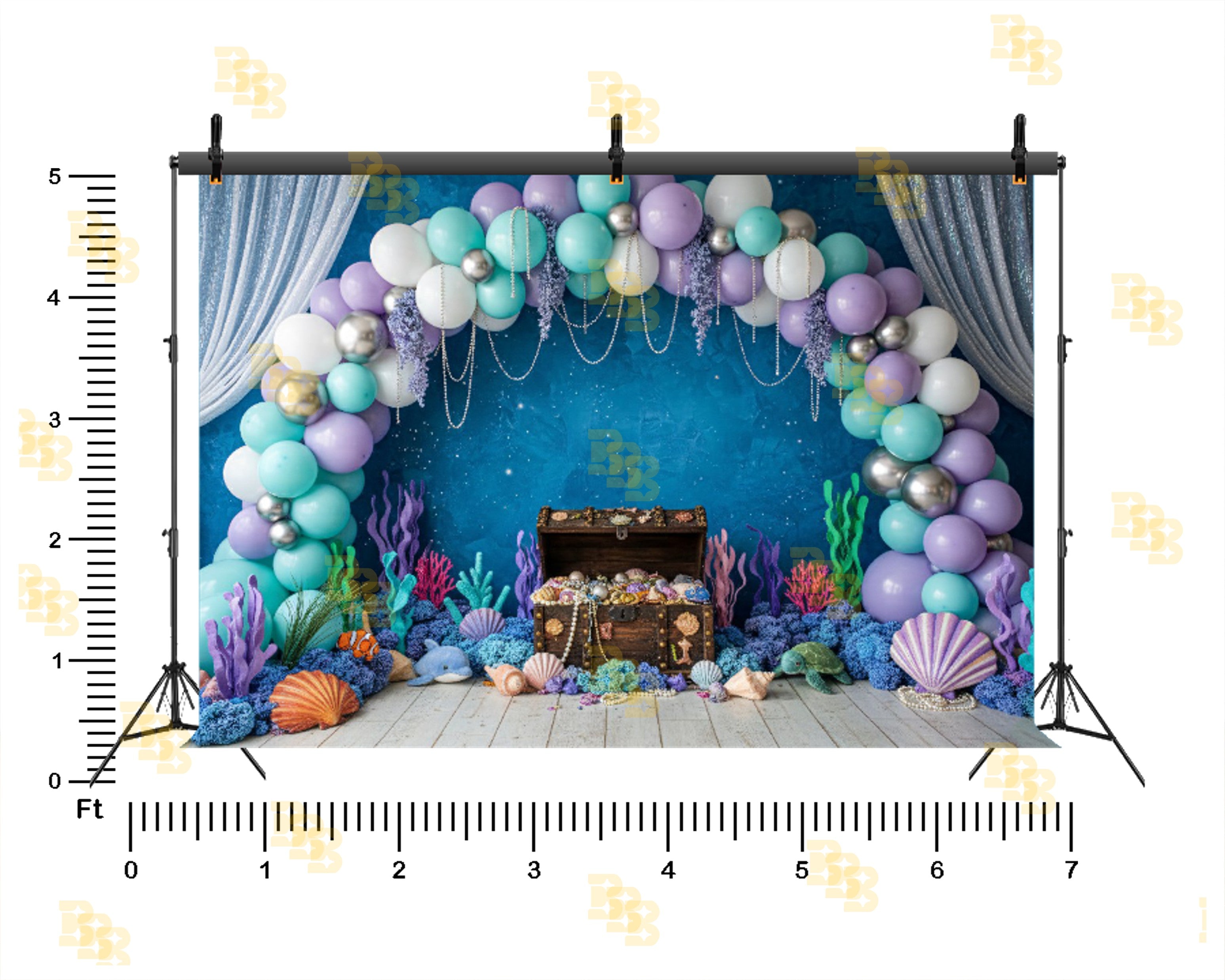 UNDERWATER MERMAID TREASURE THEME BALLOON ARCH OCEAN SETUP BACKDROP FOR BABY, KIDS & BIRTHDAY PHOTOGRAPHY