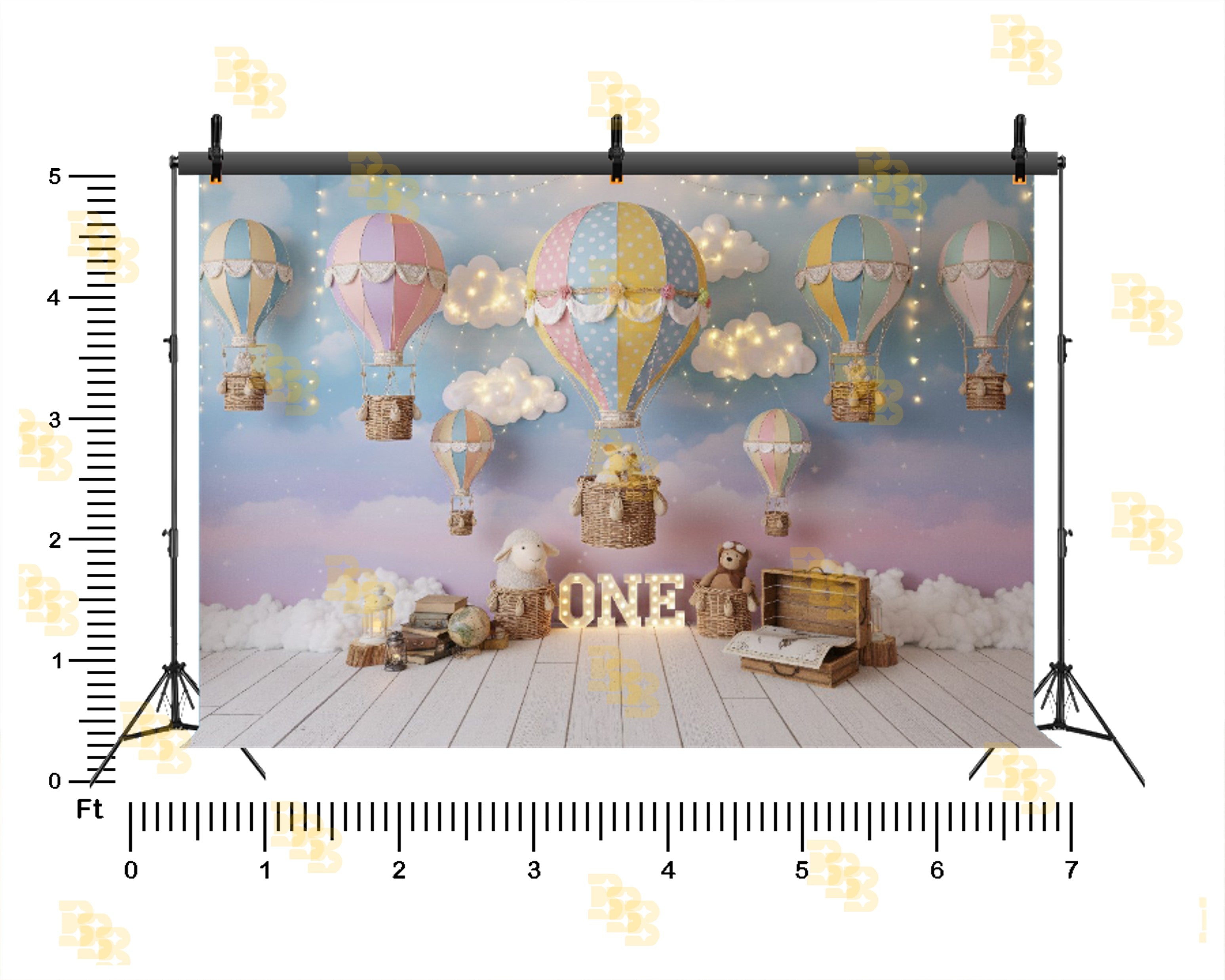 PASTEL HOT AIR BALLOON BABY FIRST BIRTHDAY DREAMY SKY THEME BACKDROP FOR BABY, KIDS & CAKE SMASH PHOTOGRAPHY