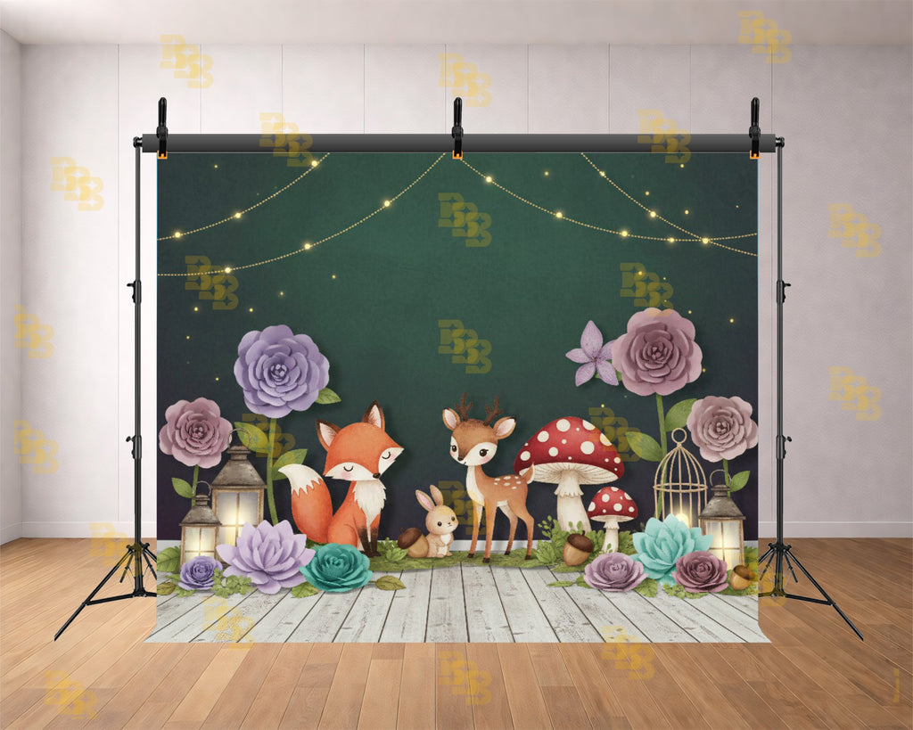CUTE FOREST ANIMAL FLORAL SETUP BACKDROP FOR KIDS & BABY PHOTOGRAPHY