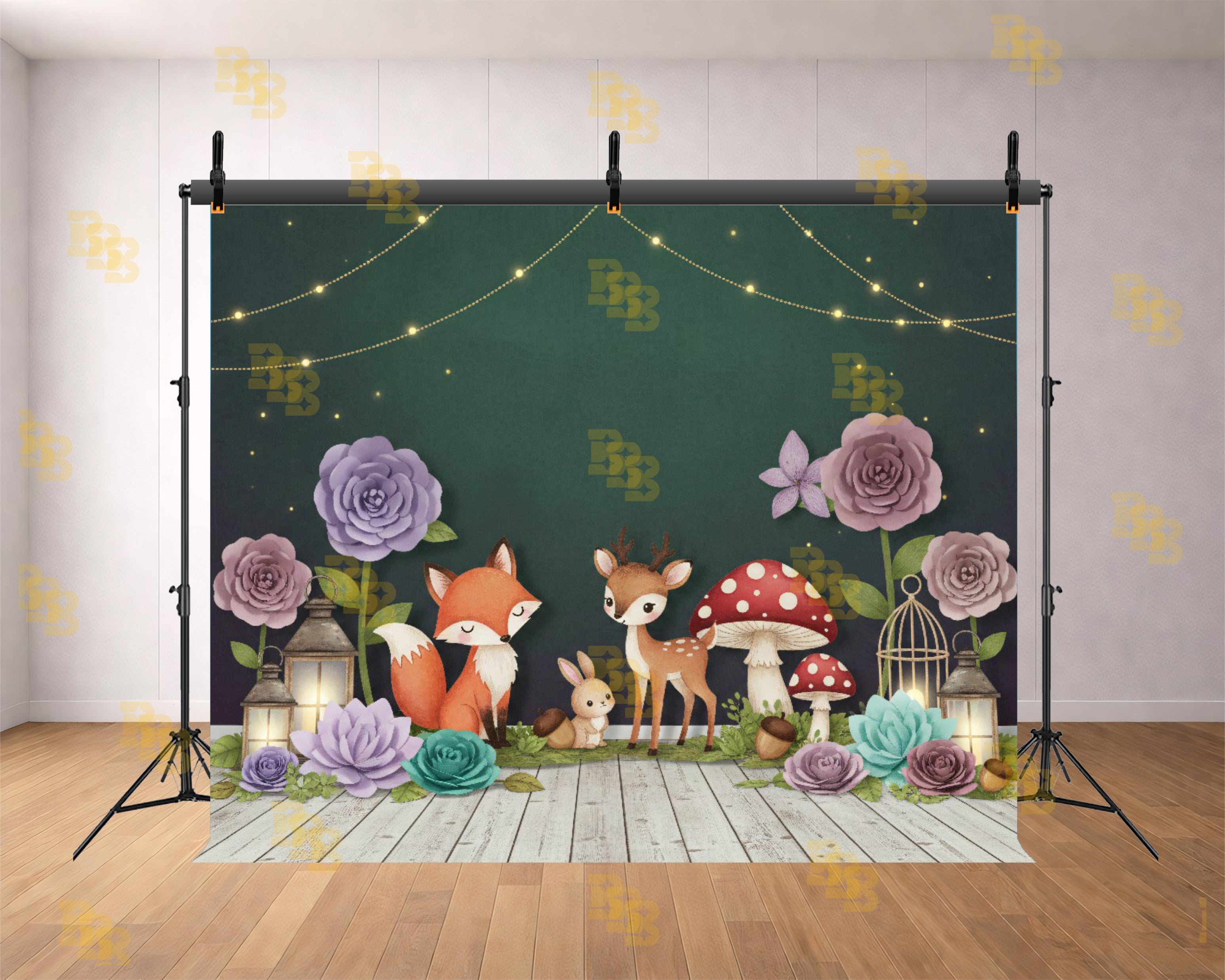 CUTE FOREST ANIMAL FLORAL SETUP BACKDROP FOR KIDS & BABY PHOTOGRAPHY