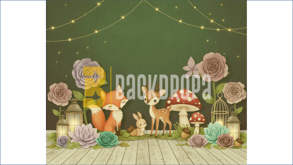 CUTE FOREST ANIMAL FLORAL SETUP BACKDROP FOR KIDS & BABY PHOTOGRAPHY