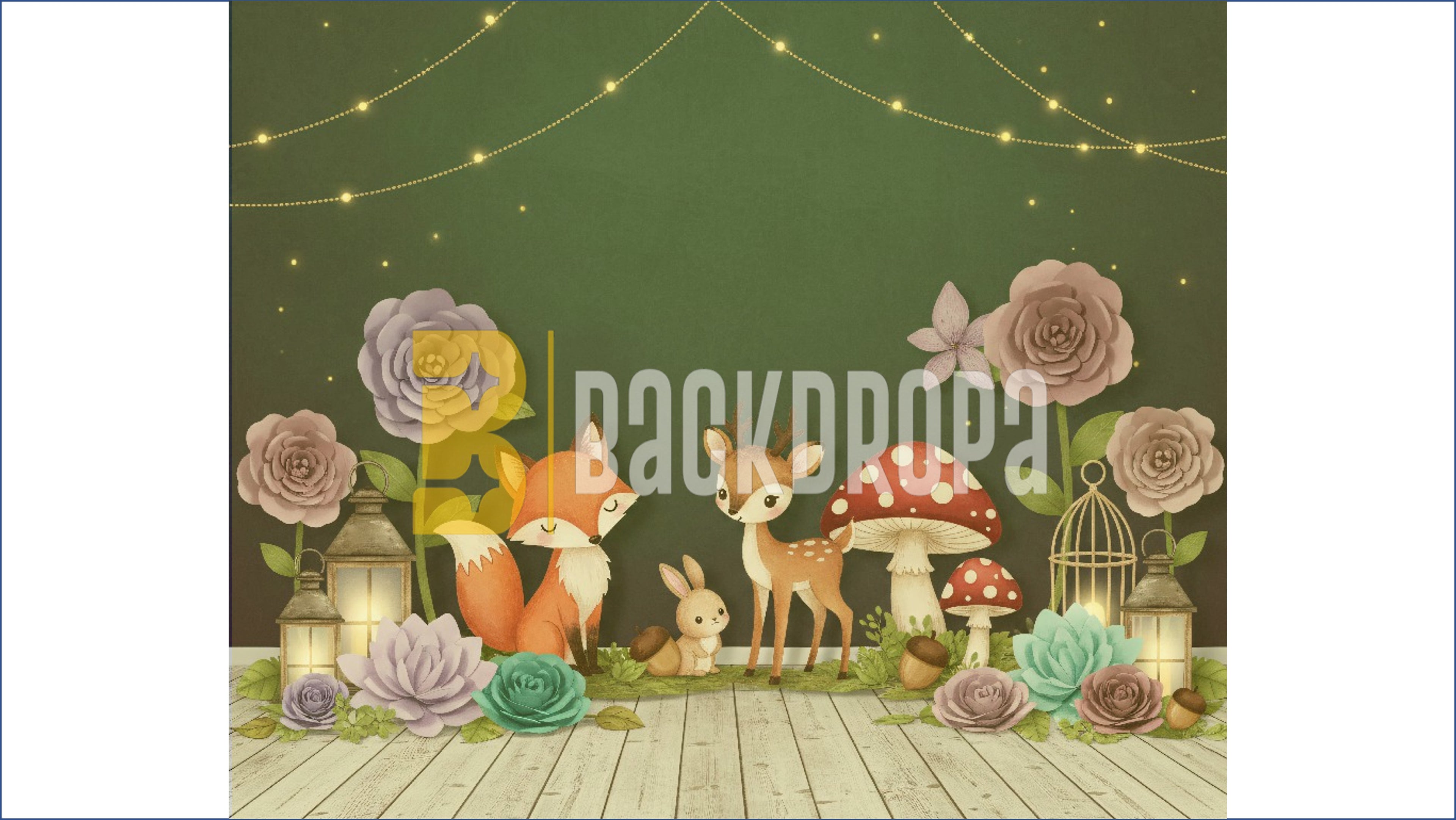 CUTE FOREST ANIMAL FLORAL SETUP BACKDROP FOR KIDS & BABY PHOTOGRAPHY