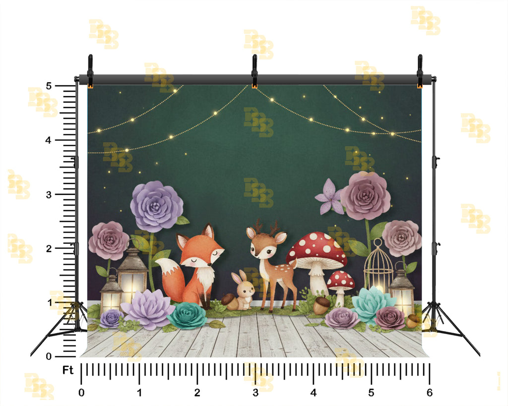 CUTE FOREST ANIMAL FLORAL SETUP BACKDROP FOR KIDS & BABY PHOTOGRAPHY