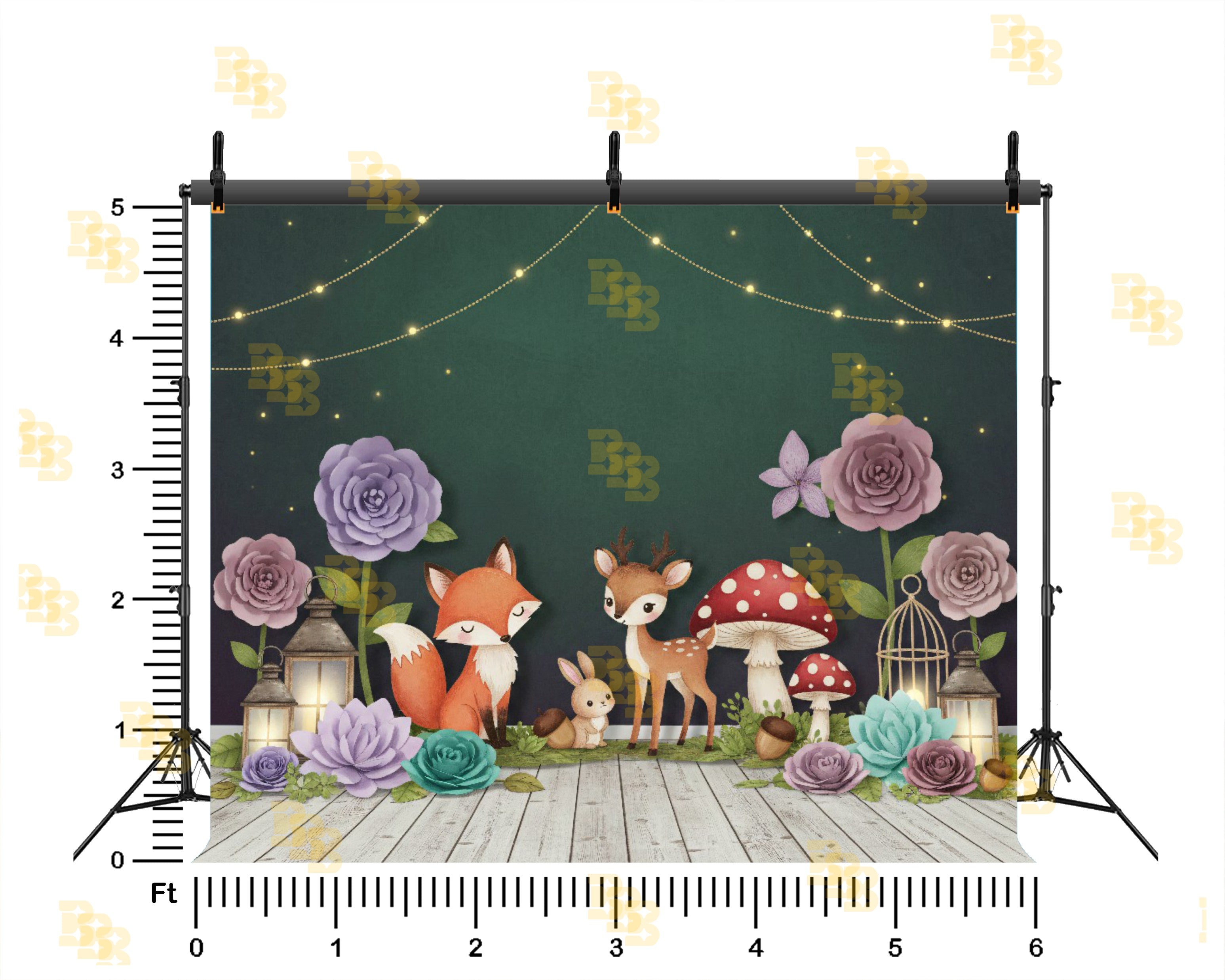 CUTE FOREST ANIMAL FLORAL SETUP BACKDROP FOR KIDS & BABY PHOTOGRAPHY
