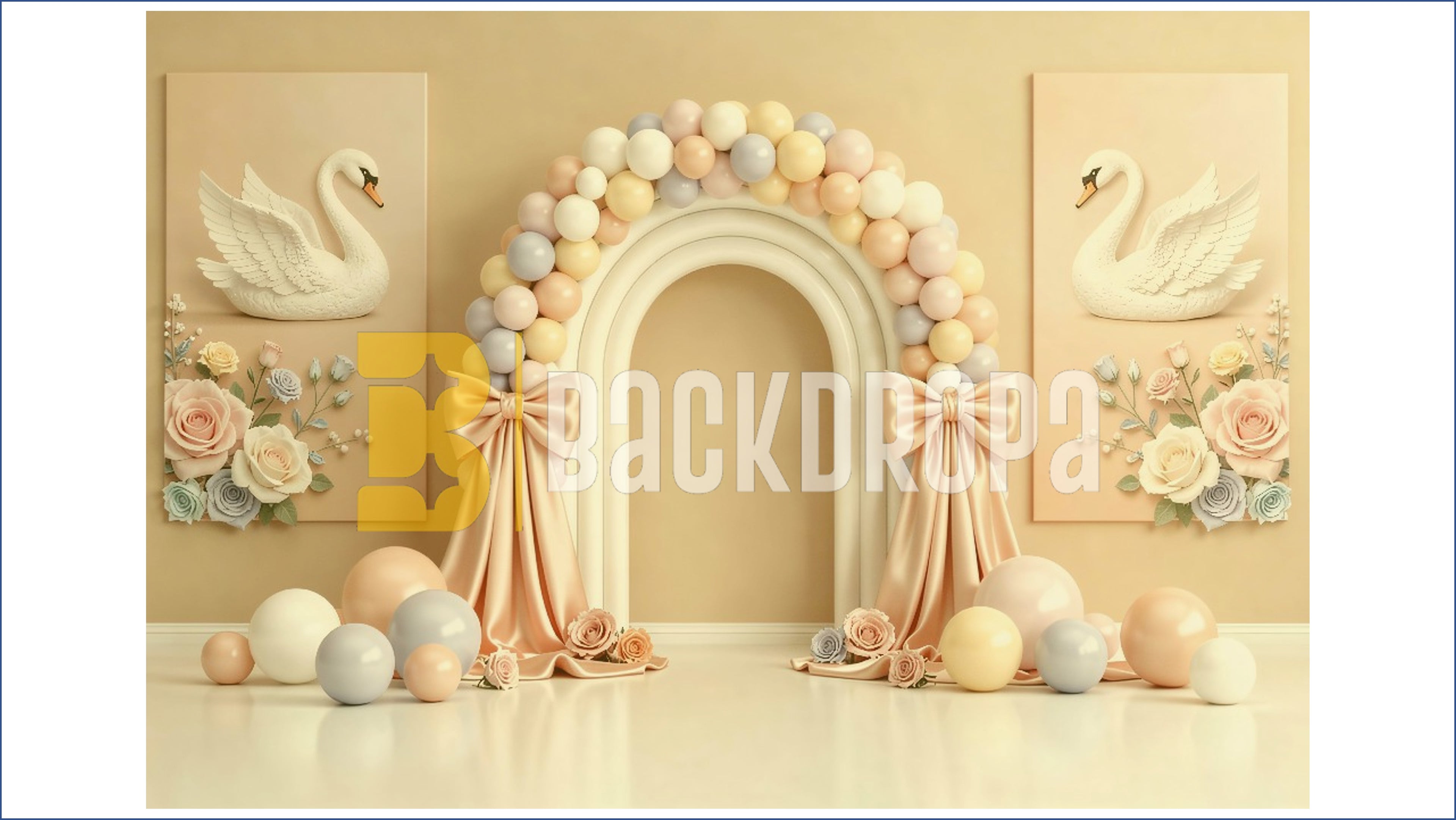 PASTEL SWAN PRINCESS BALLOON ARCH FLORAL ELEGANT BABY THEME BACKDROP FOR BABY, KIDS & BIRTHDAY PHOTOGRAPHY