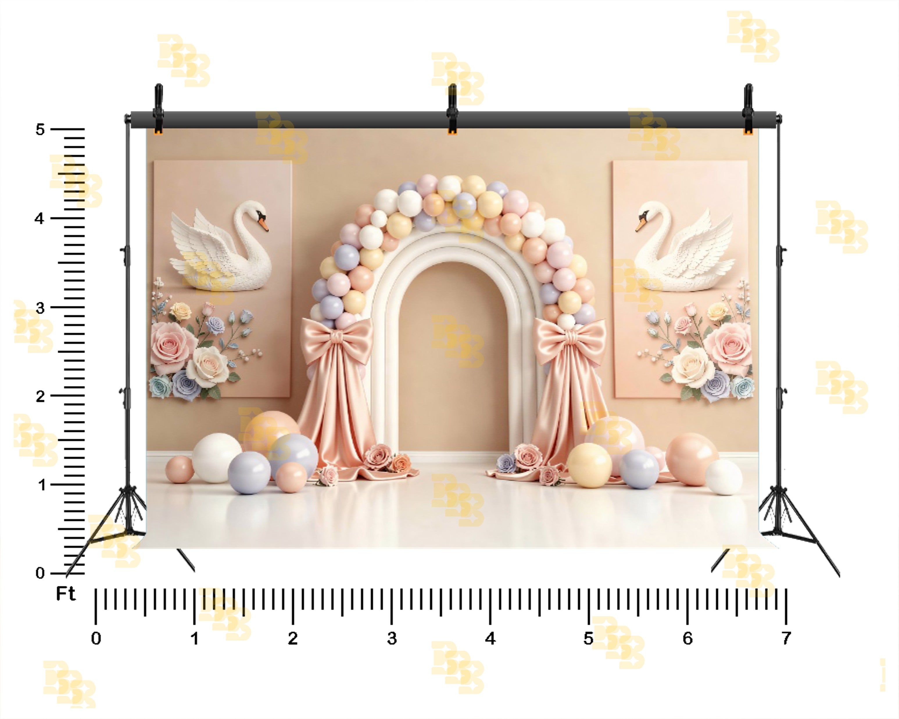 PASTEL SWAN PRINCESS BALLOON ARCH FLORAL ELEGANT BABY THEME BACKDROP FOR BABY, KIDS & BIRTHDAY PHOTOGRAPHY