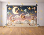 CUTE MOON STARS TEDDY BUNNY NIGHT SKY BABY THEME BACKDROP FOR BABY, KIDS & NEWBORN PHOTOGRAPHY