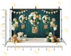 GREEN GOLD BALLOON HOT AIR TEDDY BEAR BABY BIRTHDAY THEME BACKDROP FOR BABY, KIDS & CAKE SMASH PHOTOGRAPHY