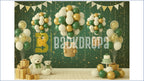 GREEN GOLD BALLOON HOT AIR TEDDY BEAR BABY BIRTHDAY THEME BACKDROP FOR BABY, KIDS & CAKE SMASH PHOTOGRAPHY