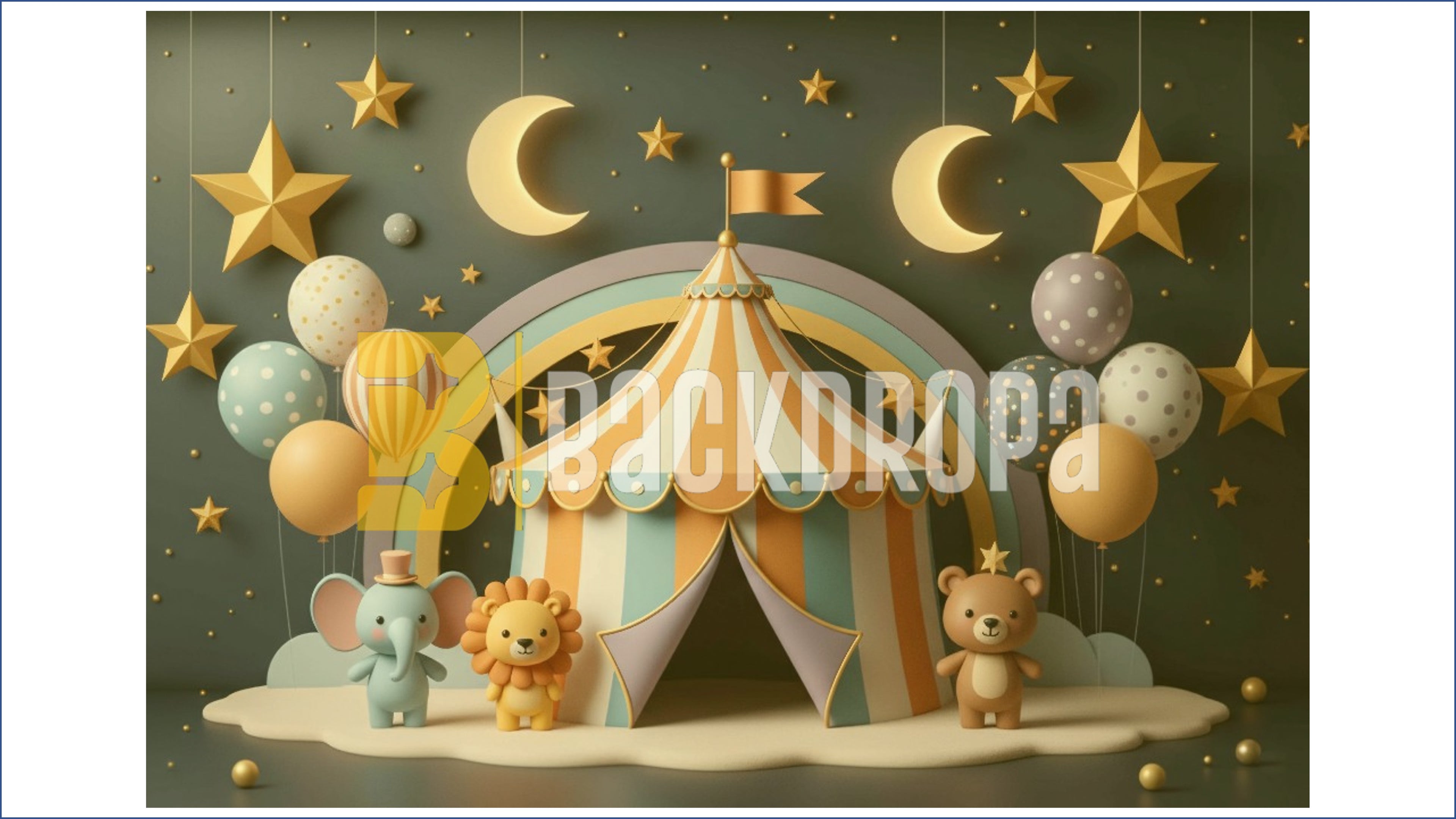 NIGHT CIRCUS CARNIVAL TENT CUTE ANIMAL MOON STAR THEME BACKDROP FOR BABY, KIDS & BIRTHDAY PHOTOGRAPHY