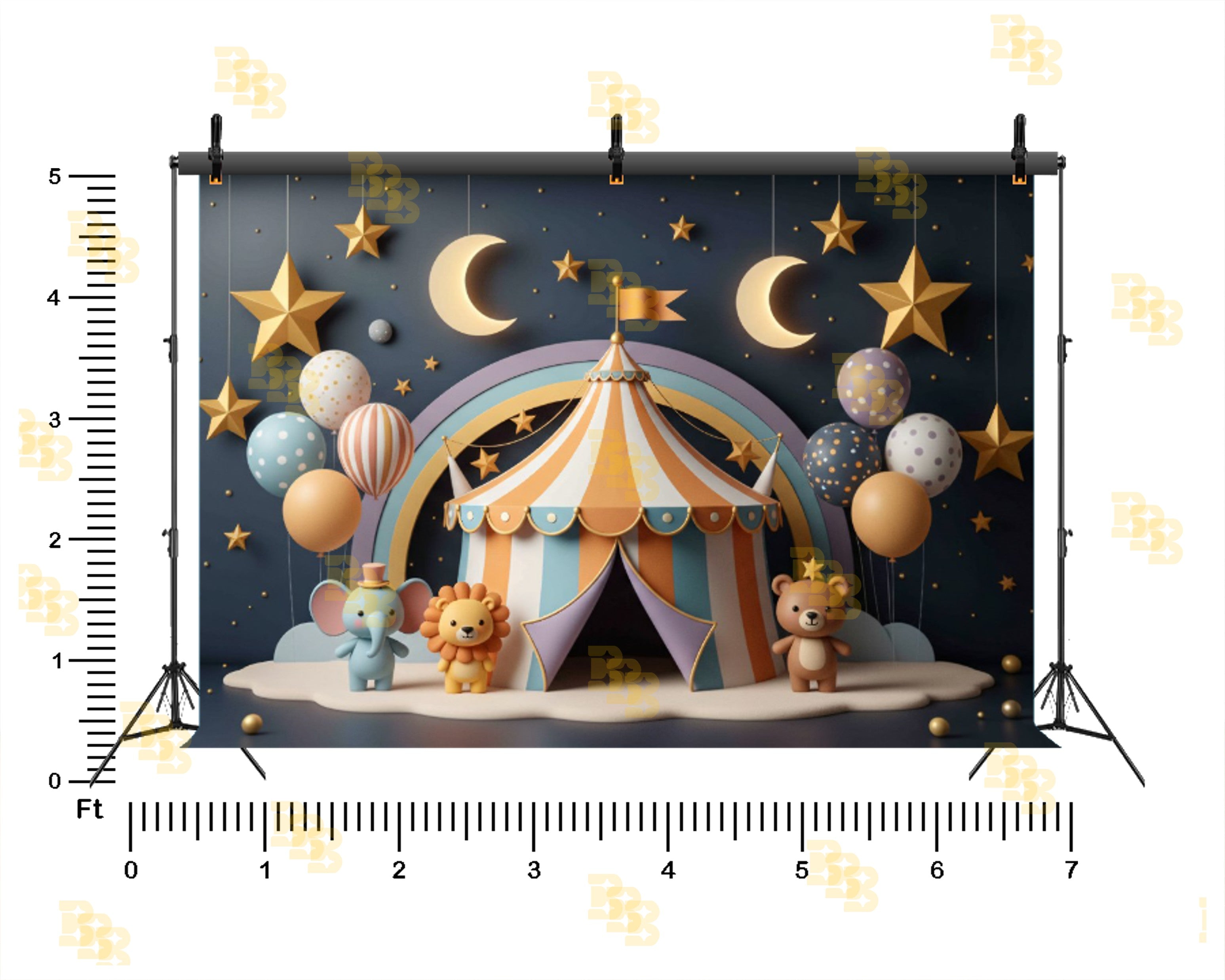 NIGHT CIRCUS CARNIVAL TENT CUTE ANIMAL MOON STAR THEME BACKDROP FOR BABY, KIDS & BIRTHDAY PHOTOGRAPHY