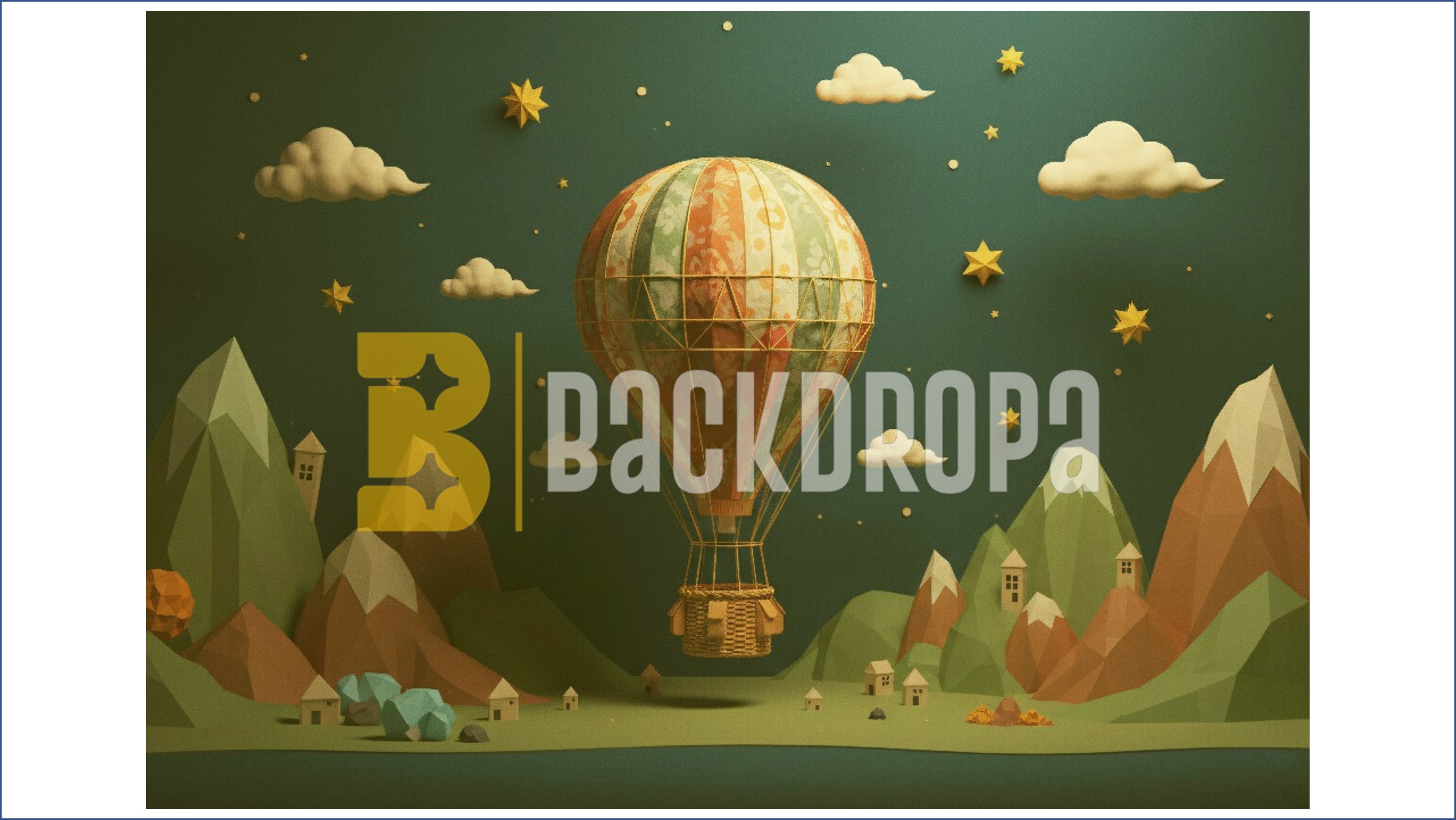 VINTAGE HOT AIR BALLOON MOUNTAIN LANDSCAPE NIGHT SKY THEME BACKDROP FOR KIDS, BABY & CREATIVE PHOTOGRAPHY