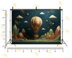 VINTAGE HOT AIR BALLOON MOUNTAIN LANDSCAPE NIGHT SKY THEME BACKDROP FOR KIDS, BABY & CREATIVE PHOTOGRAPHY