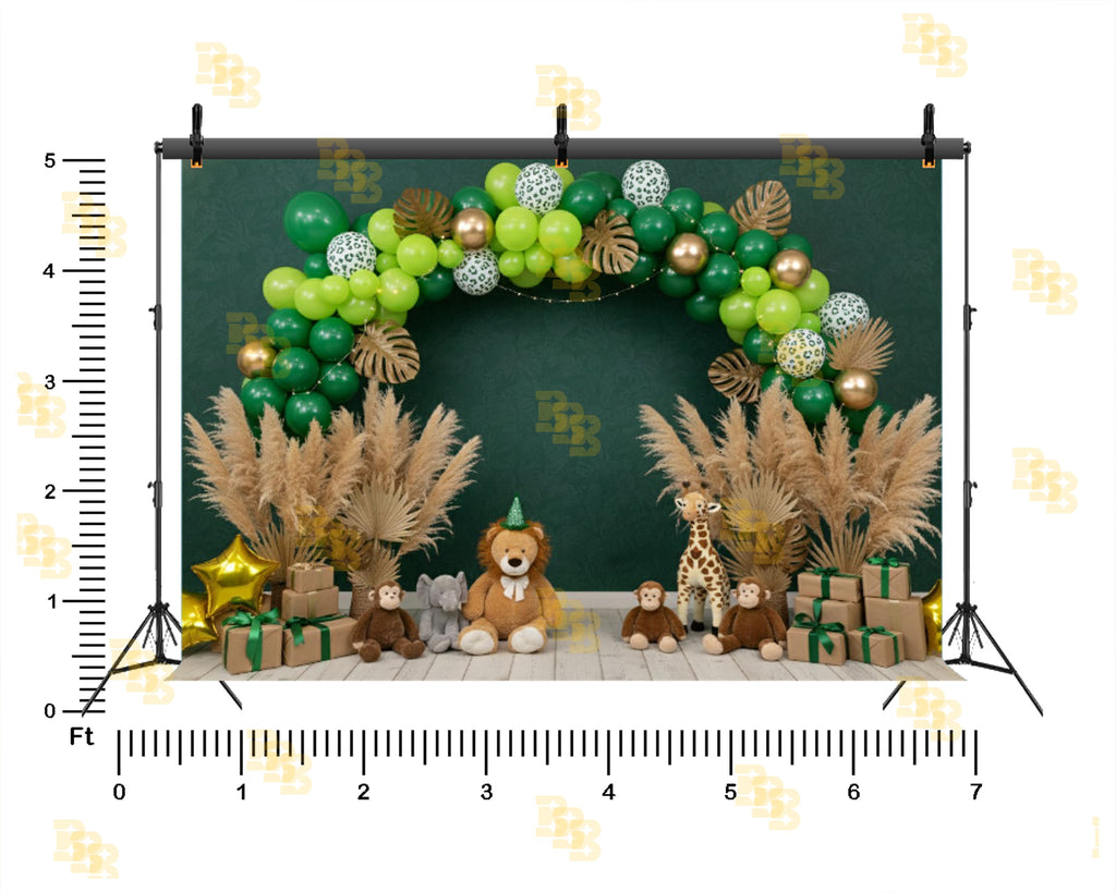 JUNGLE SAFARI GREEN BALLOON ARCH ANIMAL BIRTHDAY THEME BACKDROP FOR BABY, KIDS & BIRTHDAY PHOTOGRAPHY