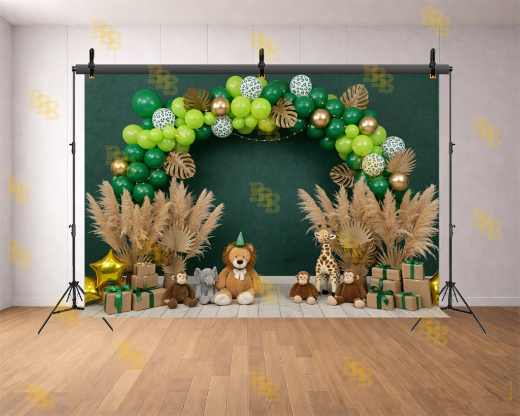 JUNGLE SAFARI GREEN BALLOON ARCH ANIMAL BIRTHDAY THEME BACKDROP FOR BABY, KIDS & BIRTHDAY PHOTOGRAPHY