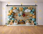 VINTAGE AIRPLANE TEDDY BEAR BALLOON ARCH ADVENTURE THEME BACKDROP FOR BABY, KIDS & BIRTHDAY PHOTOGRAPHY