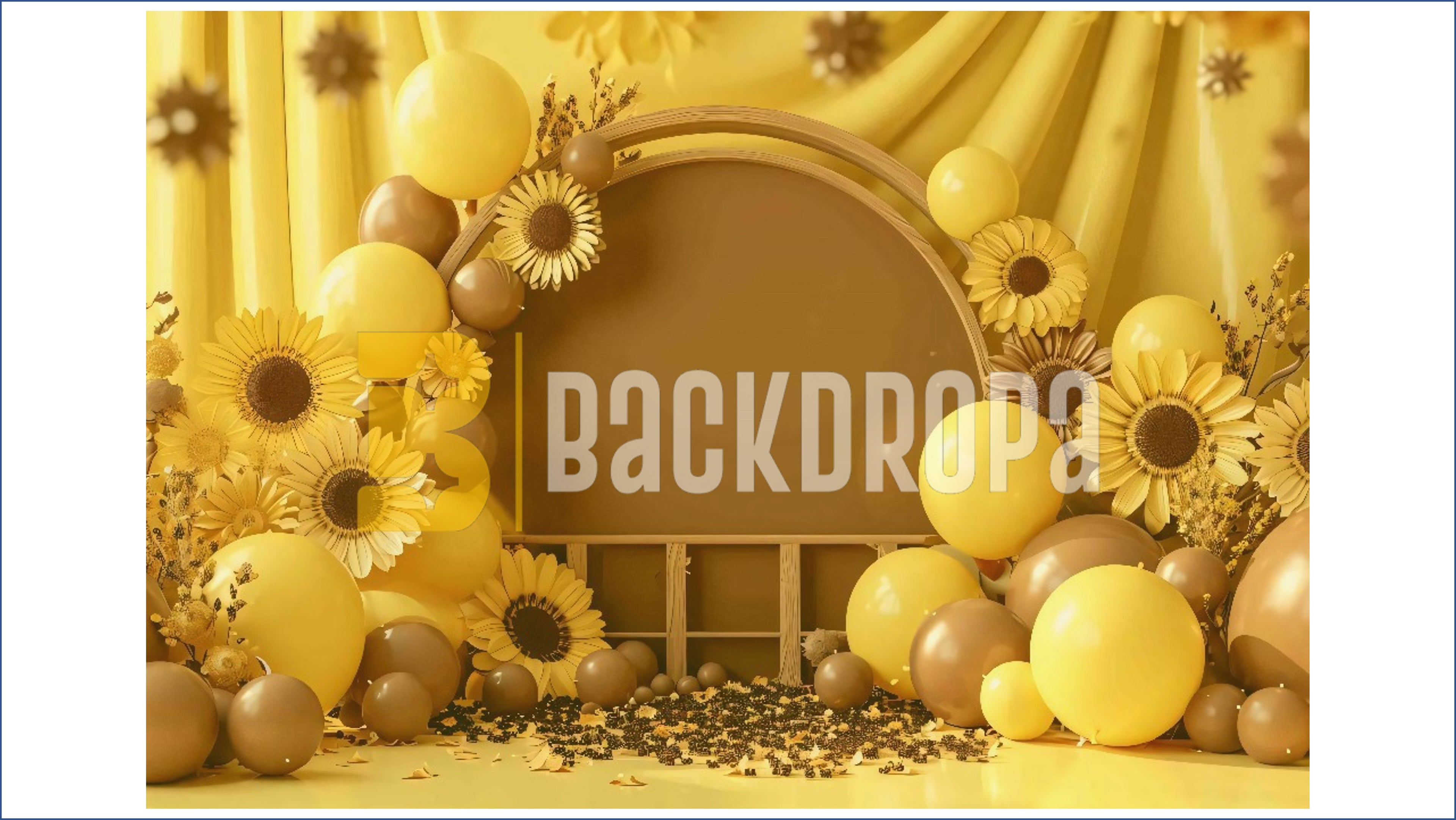 SUNFLOWER YELLOW BALLOON ARCH FLORAL RUSTIC THEME BACKDROP FOR BABY, KIDS & BIRTHDAY PHOTOGRAPHY