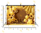 SUNFLOWER YELLOW BALLOON ARCH FLORAL RUSTIC THEME BACKDROP FOR BABY, KIDS & BIRTHDAY PHOTOGRAPHY