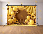 SUNFLOWER YELLOW BALLOON ARCH FLORAL RUSTIC THEME BACKDROP FOR BABY, KIDS & BIRTHDAY PHOTOGRAPHY