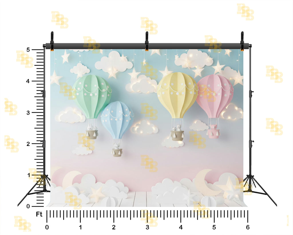 DREAMY HOT AIR BALLOON SKY THEME BACKDROP FOR KIDS & BABY PHOTOGRAPHY