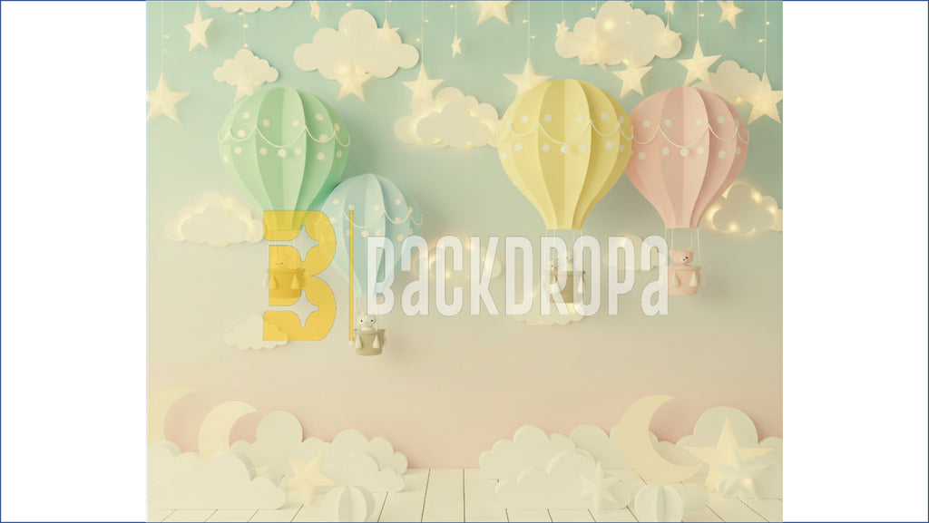 DREAMY HOT AIR BALLOON SKY THEME BACKDROP FOR KIDS & BABY PHOTOGRAPHY