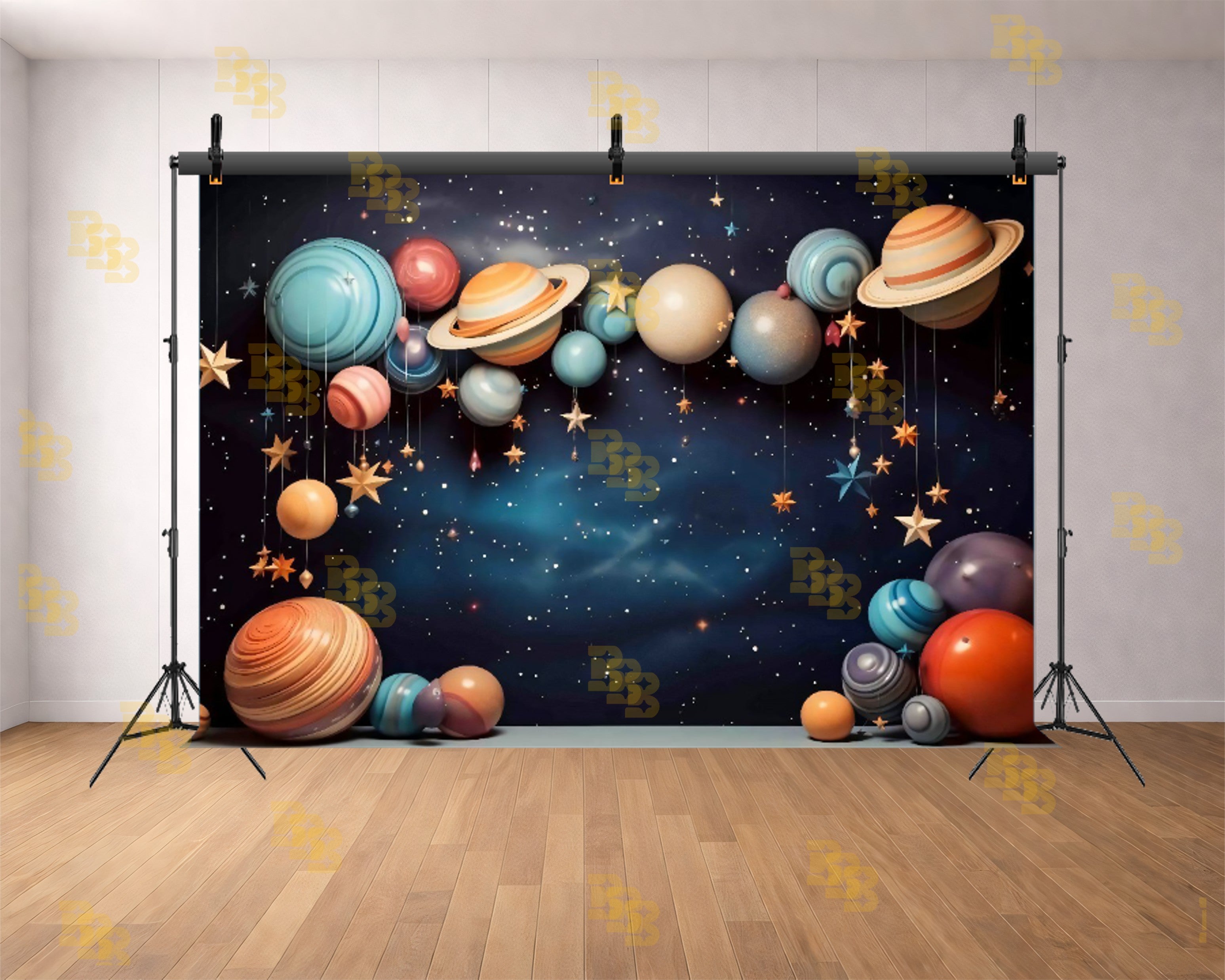 SPACE GALAXY PLANETS HANGING STARS COSMIC THEME BACKDROP FOR KIDS, BABY & CREATIVE PHOTOGRAPHY