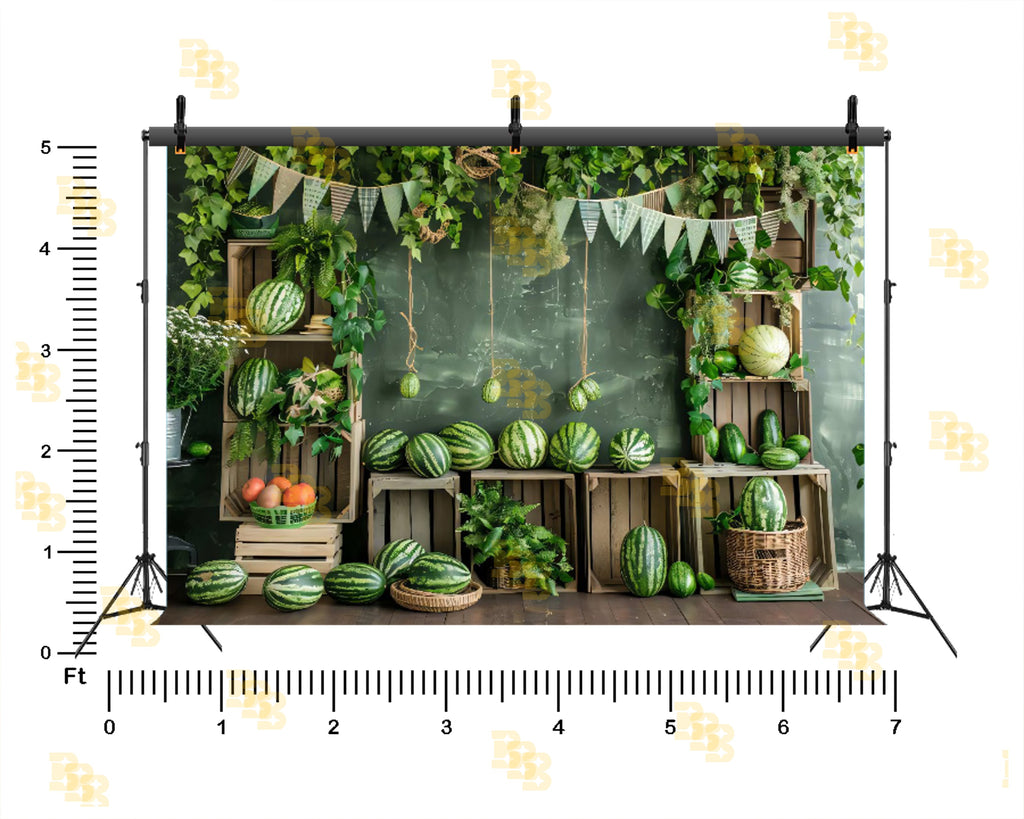 FRESH WATERMELON FARM RUSTIC GREEN MARKET GARDEN THEME BACKDROP FOR KIDS, BABY & CREATIVE PHOTOGRAPHY