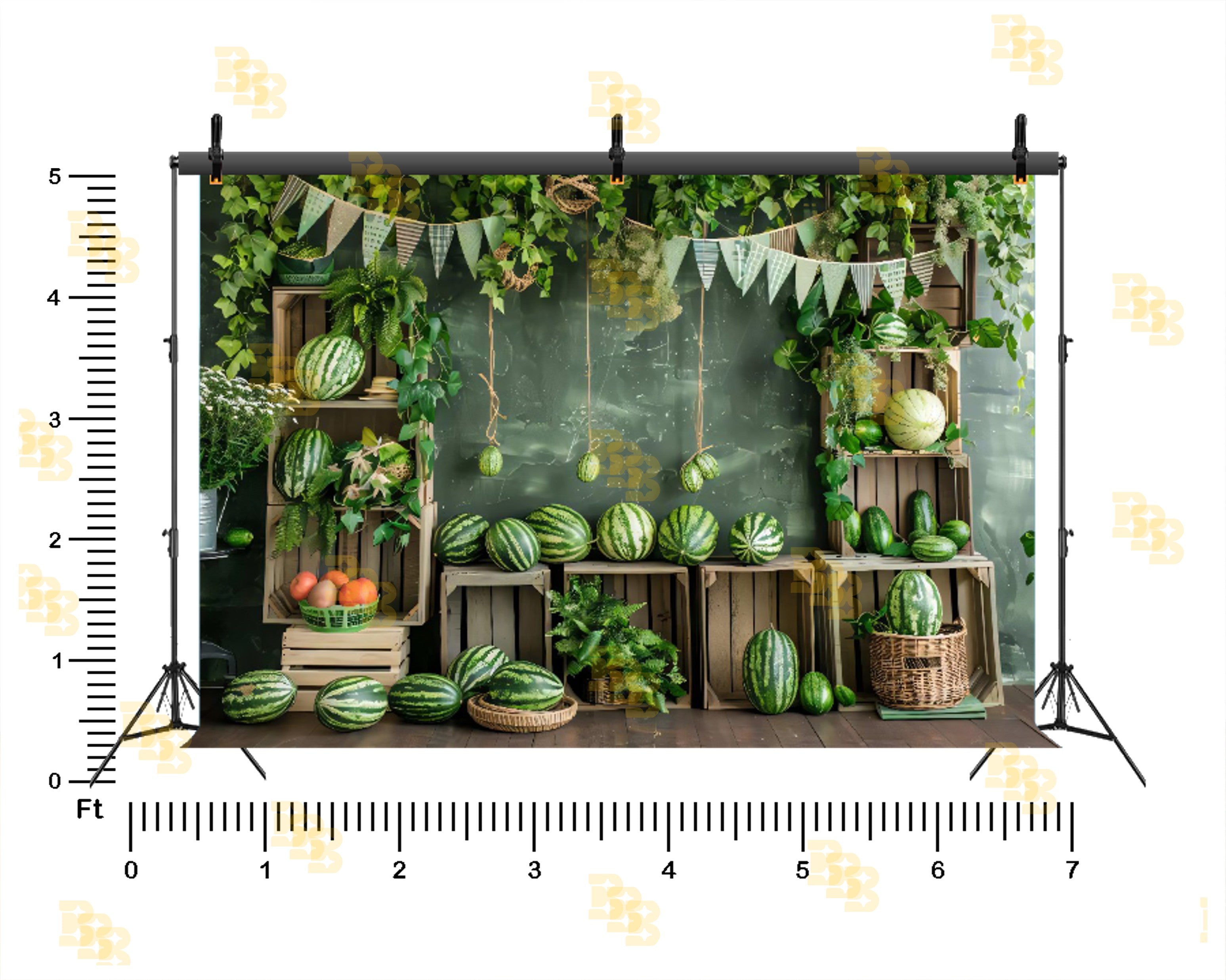 FRESH WATERMELON FARM RUSTIC GREEN MARKET GARDEN THEME BACKDROP FOR KIDS, BABY & CREATIVE PHOTOGRAPHY