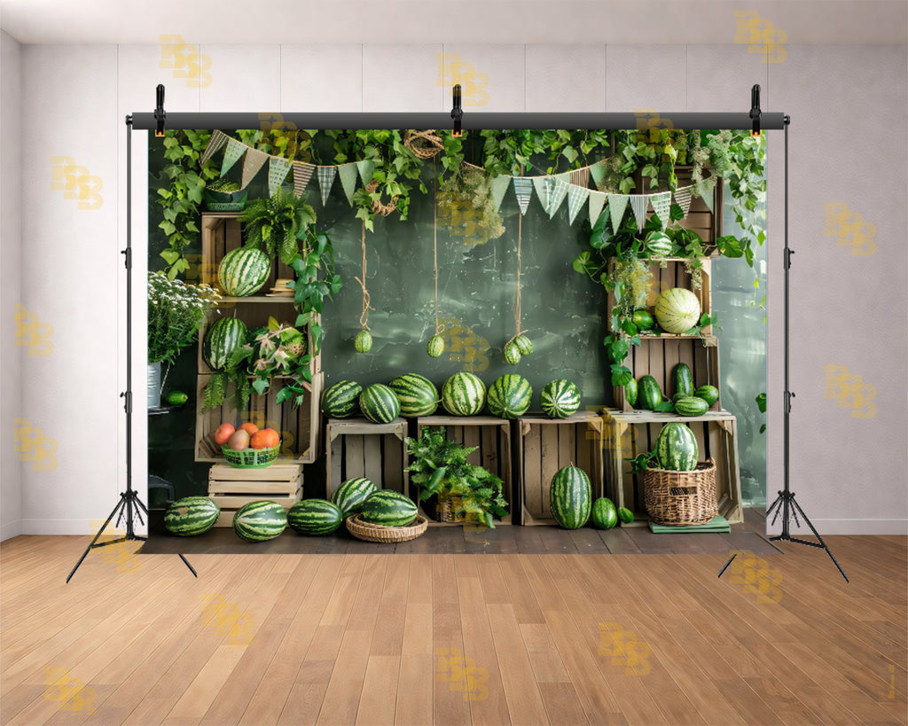 FRESH WATERMELON FARM RUSTIC GREEN MARKET GARDEN THEME BACKDROP FOR KIDS, BABY & CREATIVE PHOTOGRAPHY