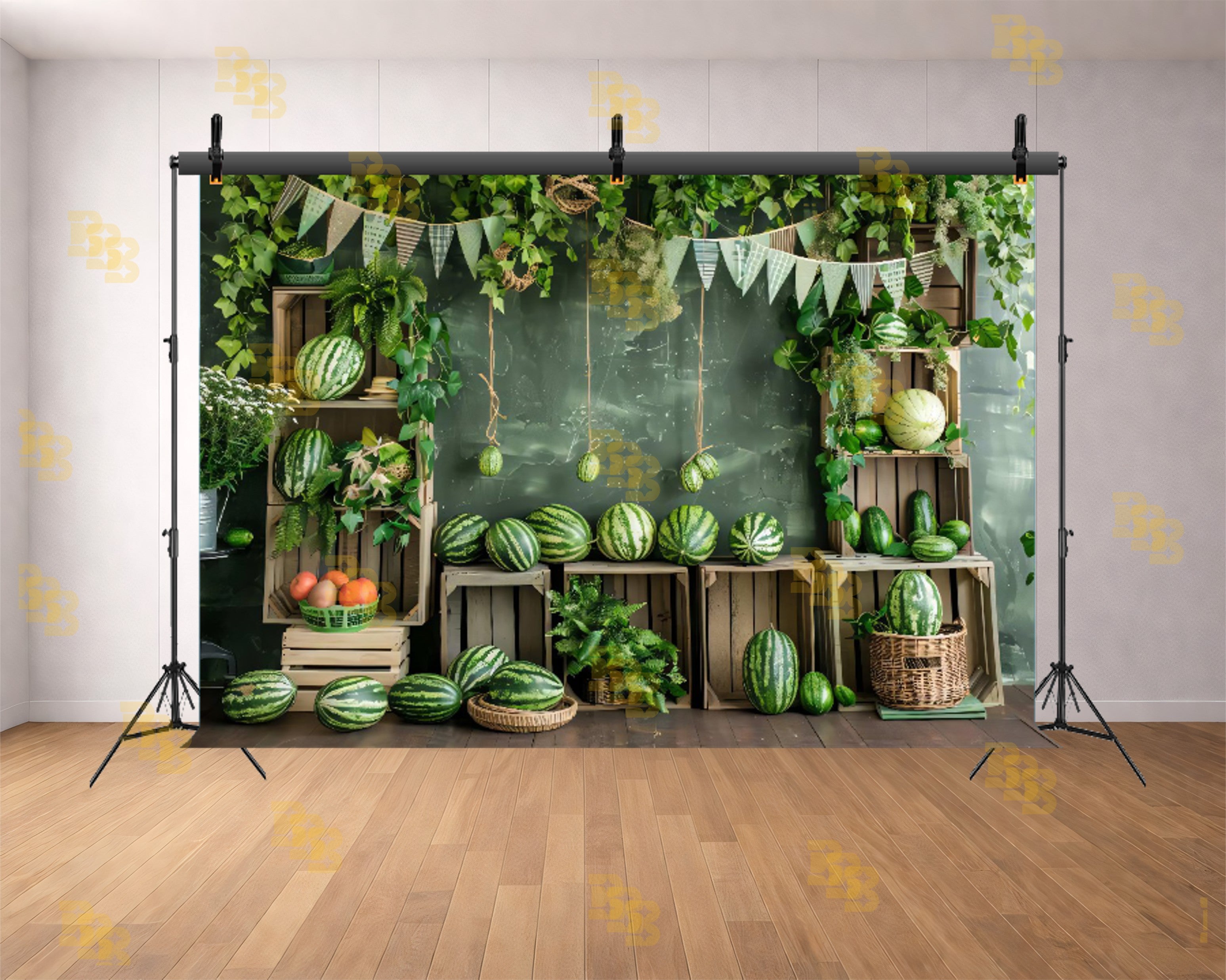 FRESH WATERMELON FARM RUSTIC GREEN MARKET GARDEN THEME BACKDROP FOR KIDS, BABY & CREATIVE PHOTOGRAPHY
