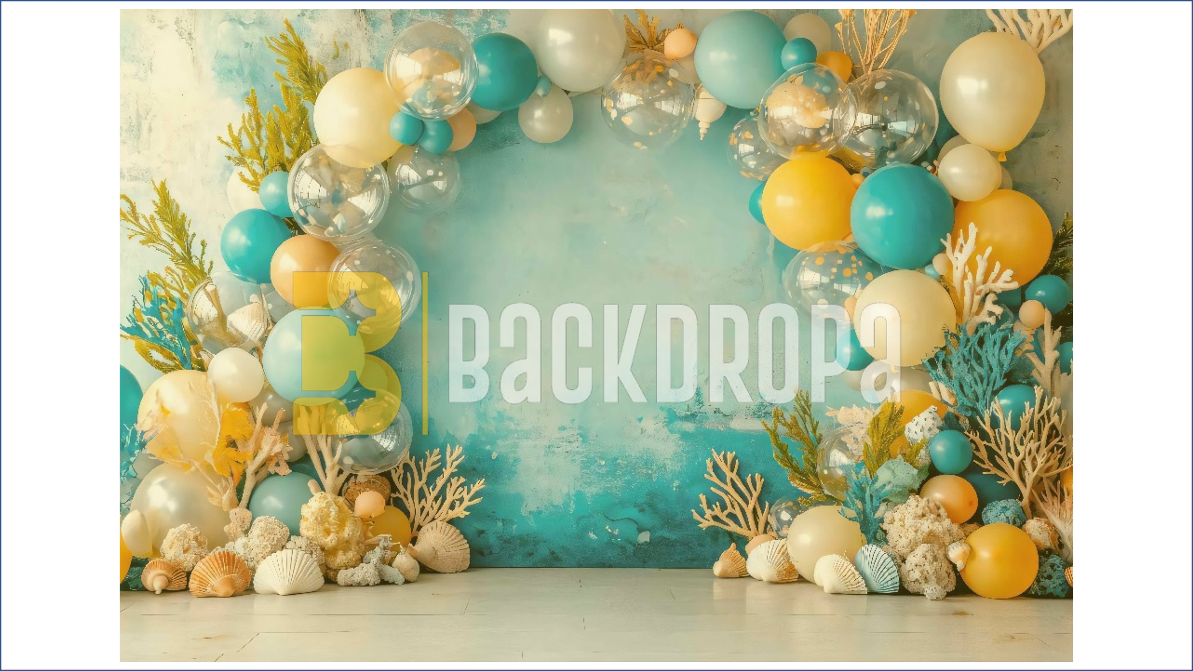 UNDERWATER CORAL BALLOON ARCH SEA SHELL OCEAN THEME BACKDROP FOR BABY, KIDS & BIRTHDAY PHOTOGRAPHY